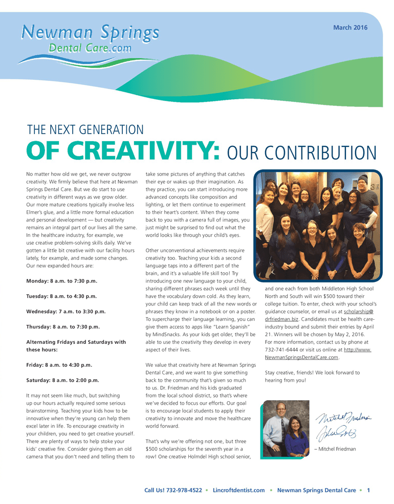 The Next Generation of Creativity | Newman Springs Dental Care