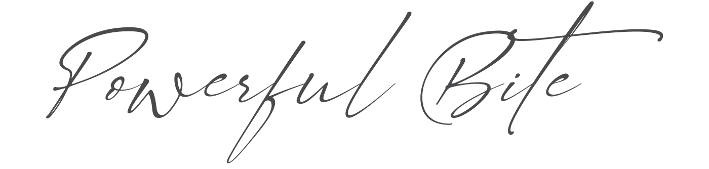 signature font saying with powerful bite
