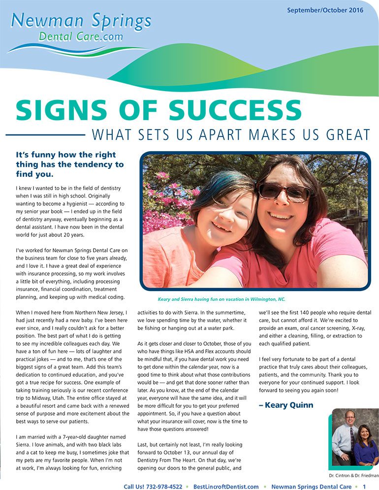 Signs of Success | Newman Springs Dental Care