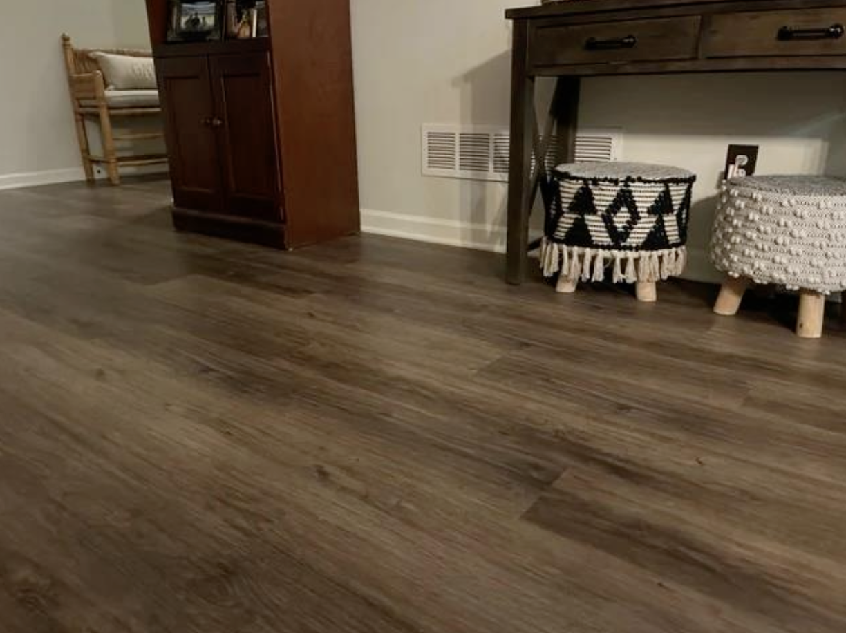 LVP main level, carpet bedrooms, and stair runner installed in Marietta, GA by Concept Flooring