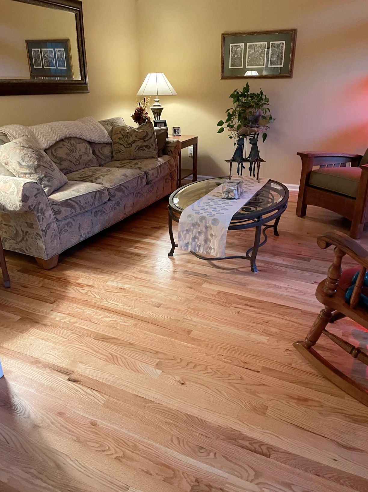 Full flooring remodel with hardwood, refinishing, carpet, and stair runner in Roswell, GA by Concept Flooring