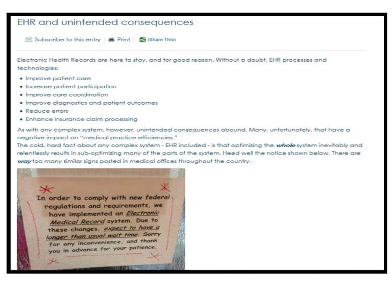 EHR and Unintended Consequences