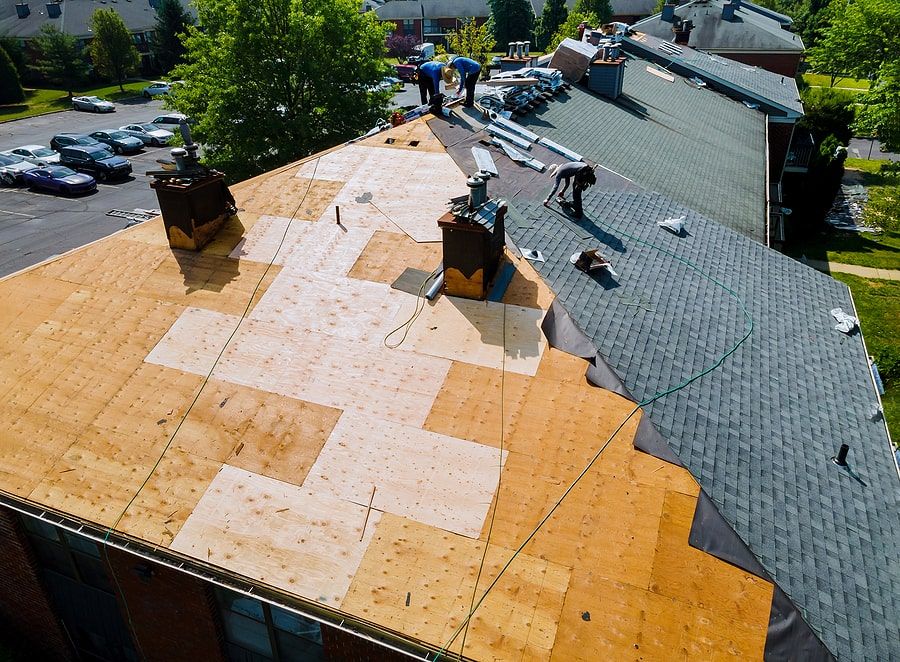 A roof being renovated