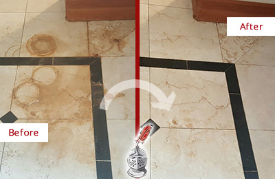 Before and After Picture of a Marble Shower Restoration Service