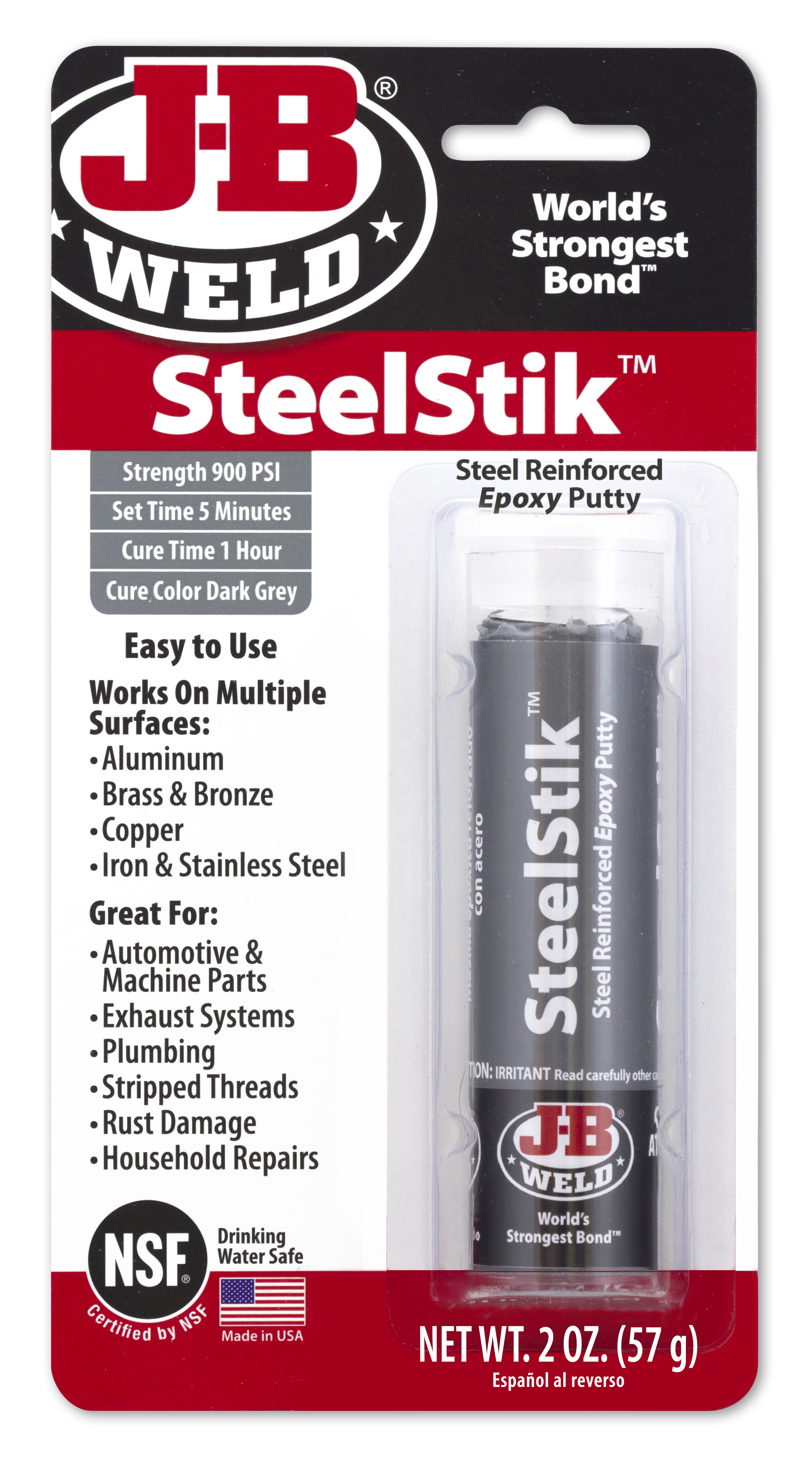 J-B Weld SteelStik Steel Reinforced Epoxy Putty Stick