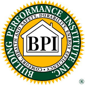 Logo of the Building Performance Institute (BPI) emphasizing safety and energy efficiency.