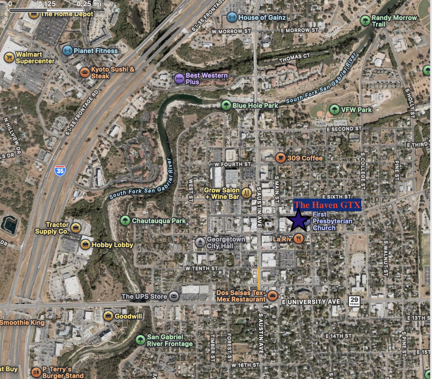 Map showing The Haven GTX location in Georgetown, TX
