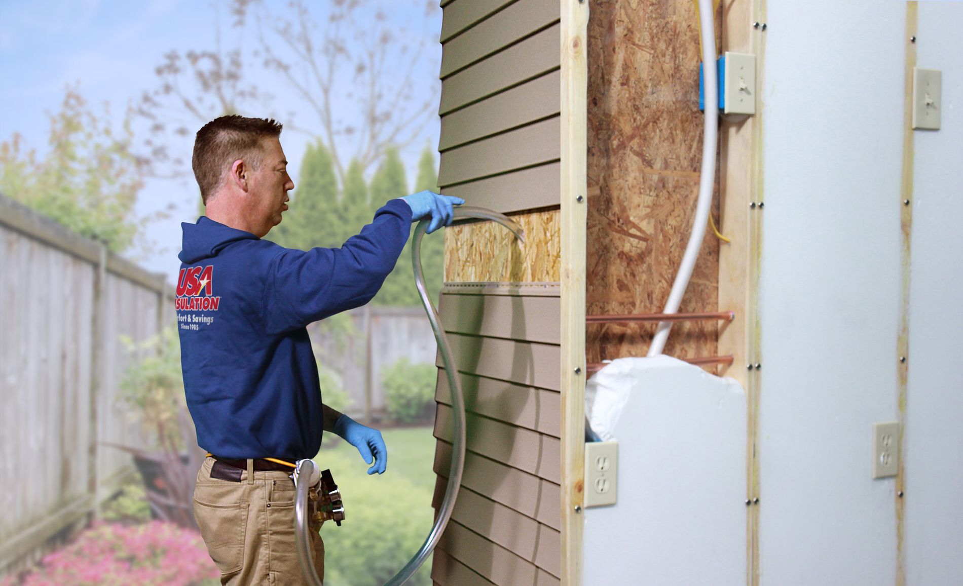 Injection wall foam being installed