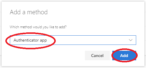 Choose to use Authenticator app